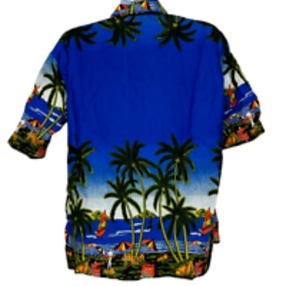Fun Wear Mens Hawaiian Button Front Shirt XL Beach Palm Trees Surfing - Picture 3 of 6